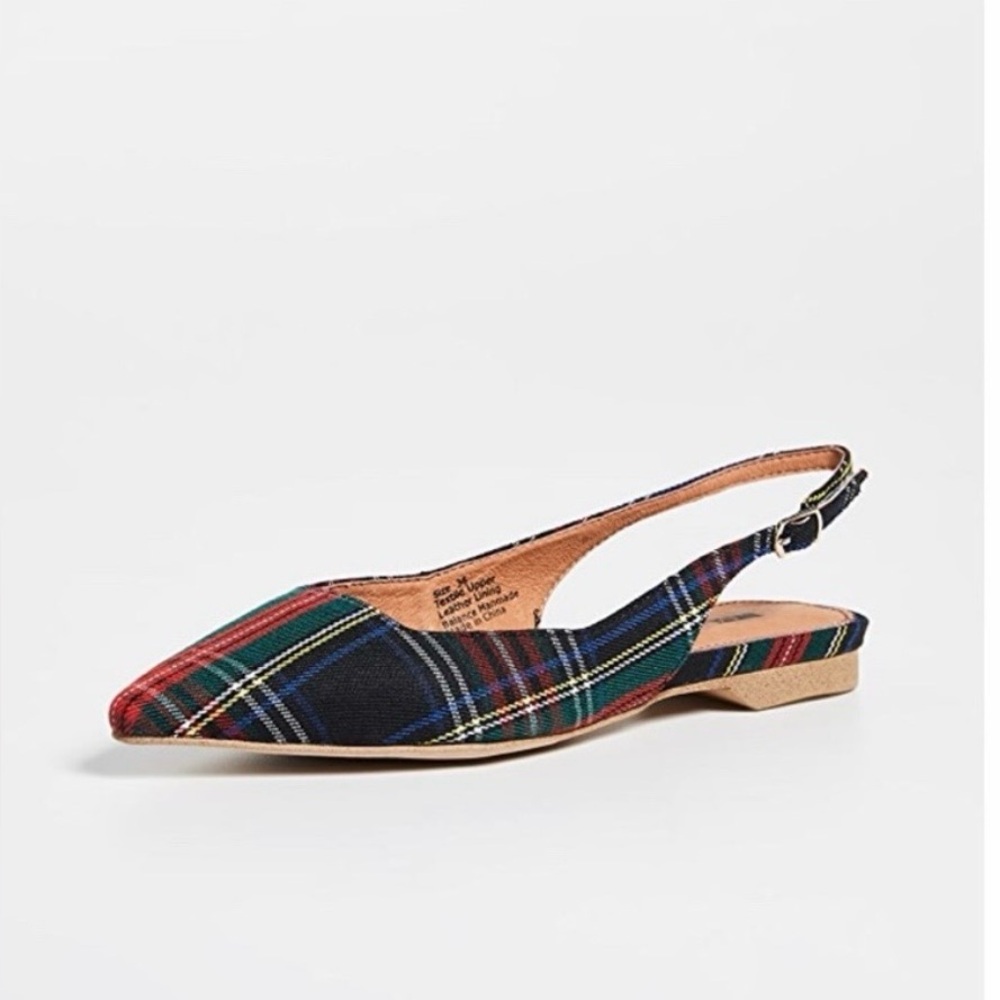 NIB Matiko Anthropologie Lori Pointy Toe Slingback Flats Green Tartan Size 39